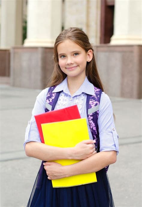 Back To School Education Concept Cute Smiling Schoolgirl On The Way