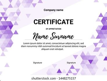 Certificate Appreciation Template Purple Color Business Stock Vector