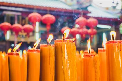 Red Candle And Chinese Candle Light Up The Candle Stock Image Image Of