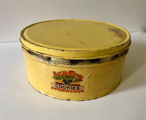 Vintage Large Yellow Tin Cookies Tin Farmhouse Decor Shabby Etsy