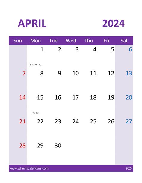 April 2024 Calendar Print Out Monthly Calendar