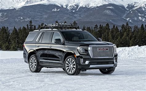 2021 Gmc Yukon Denali Luxury Black Suv Winter Snow New Black Yukon