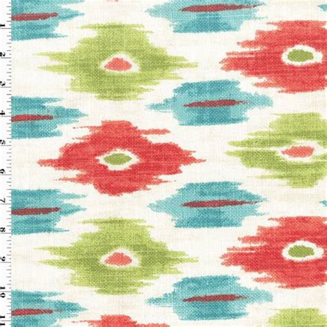 Coraltealmulti Ikat Print Canvas Home Decorating Fabric Fabric By
