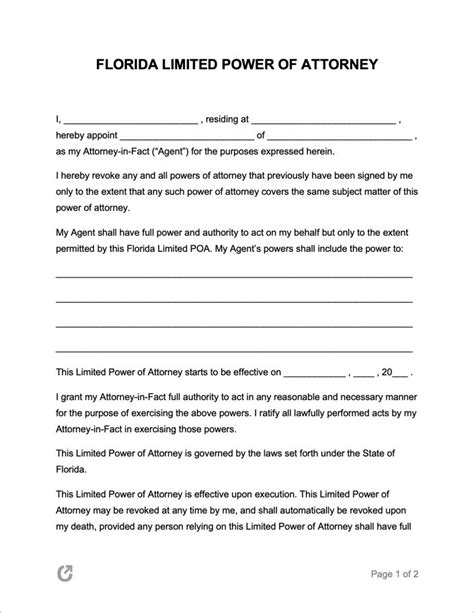 Florida Limited Power Of Attorney Form Power Of Attorney Form Power