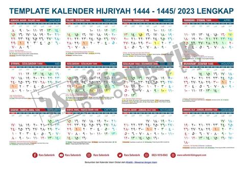 Template Kalender Hijriyah 1444 1445 2023 Vektor