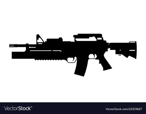 Black Silhouette Of Machine Gun With Launcher Vector Image