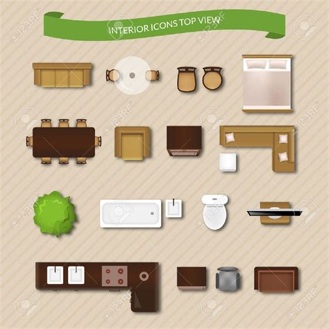 Interior Icons Top View With Sofa Armchair Couch Isolated Vector
