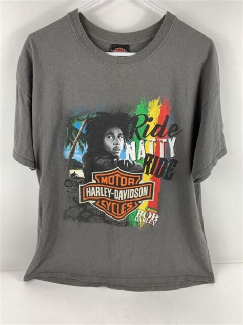 Harley Davidson Gray Bob Marley Jamaica Ride Natty Ride T Shirt Mens