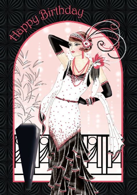 Art Deco Lady Happy Birthday Birthday Card Amazon Co Uk Office Products Art Deco Posters