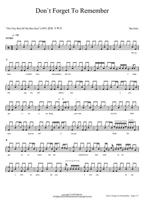 Bee Gees Dont Forget To Remember By Copydrum Sheet Music