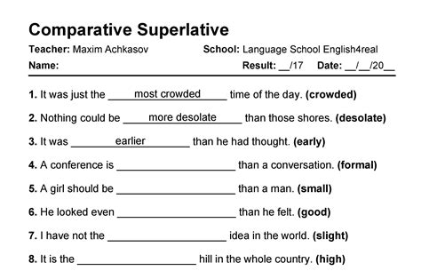 Comparative And Superlative English Grammar Fill In The Blanks