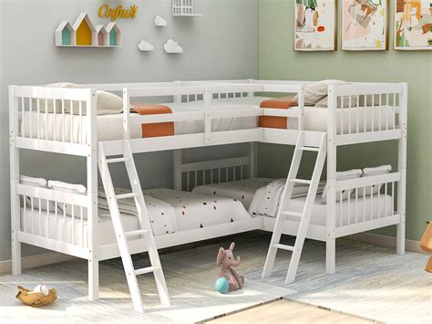 Buy Meritline Twin Over Twin Bunk Bed For Kids Wood L Shaped Corner