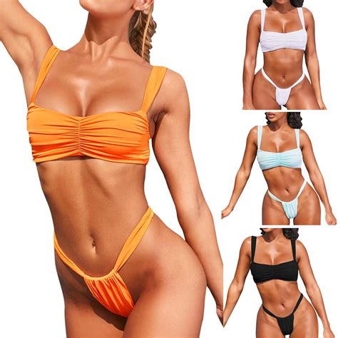 Bikini brasileño con Tanga para Mujer traje de baño Bandage liso