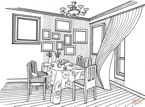 Dining Room In Provence Style Coloring Page Free Printable Coloring Pages