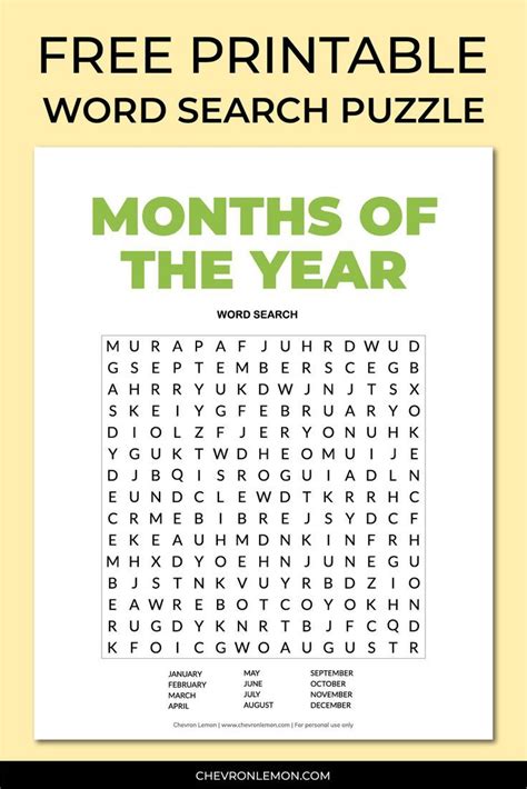 Free Printable Months Of The Year Word Search Puzzle Free Printable