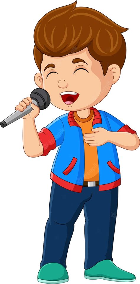 Premium Vector Cute Little Boy Singing With The Mic