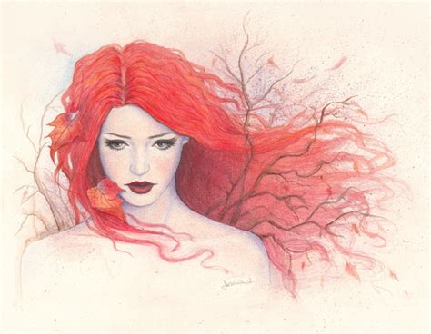 Pencil Girl Painting Drawing Autumn Red Hair Art Wallpaper Painting