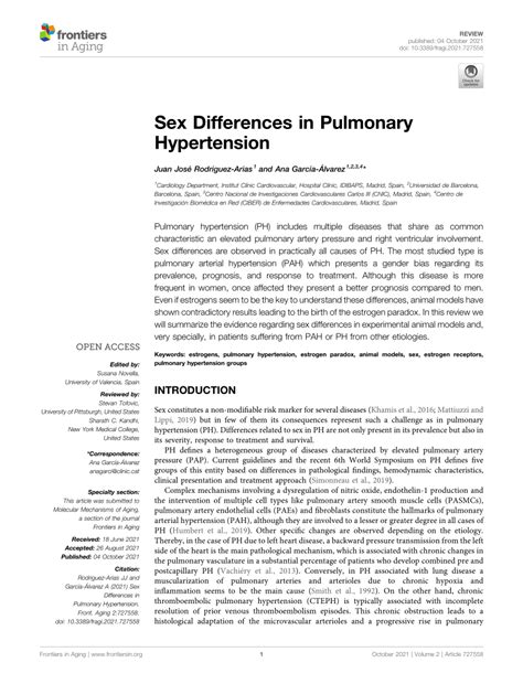 Pdf Sex Differences In Pulmonary Hypertension