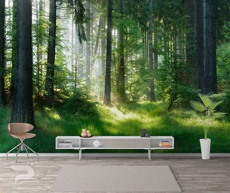 Green Forest Wall Mural Forest Wallpaper Mountain Forest Etsy In 2021