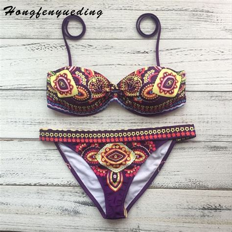 Hongfenyueding Swimsuit Push Up Vintage Brazilian Thong Bikini Set
