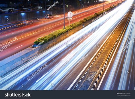 Long Exposure Photo Traffic Blurred Traces Stock Photo 296316056