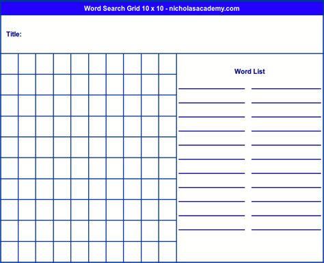 Blank Word Search Grid 10 X 10 Free To Print