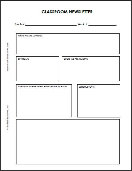 Blank Classroom Newsletter Template Student Handouts