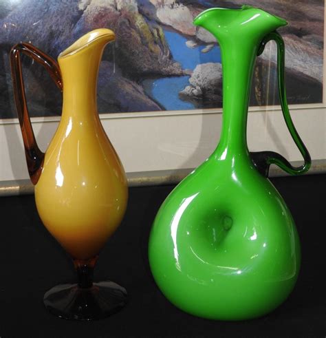 Lot Two Italian Hand Blown Art Glass Vases Perfect Condition