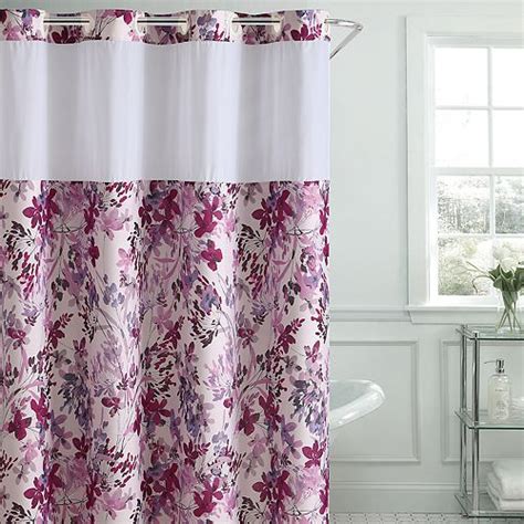 Hookless Watercolor Floral Print Shower Curtain And Peva Liner