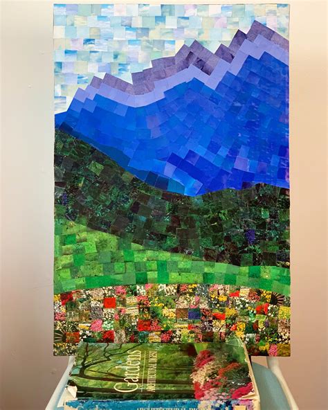 Mosaic Collage Mountain Range I Made By Cutting Squares Of Paper From A