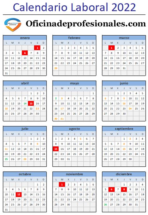 Calendario Laboral 2022 Oficina De Profesionales