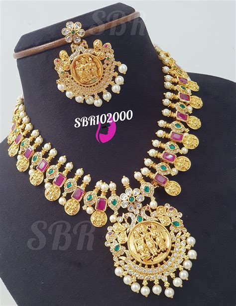 Necklace With Stones And Pearls Urvaa One Gram Gold Necklace With