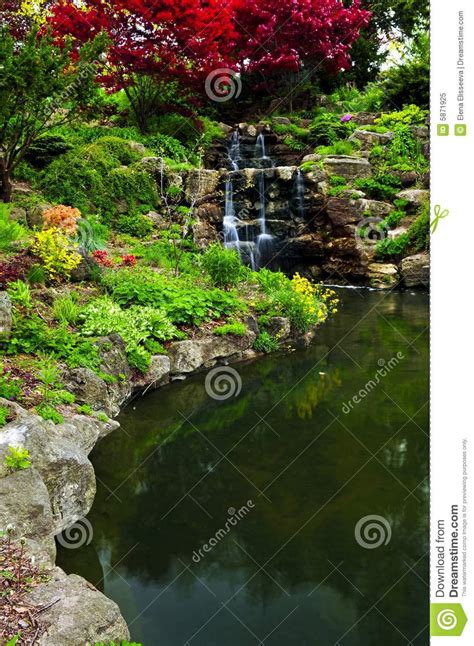 Cascading Waterfall And Pond Stock Image Image Of Falling Gardening