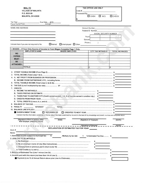Ohio Income Tax Form Printable Pdf Download