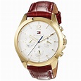 Tommy Hilfiger Watch with gold stainless steel and dark red leather ...