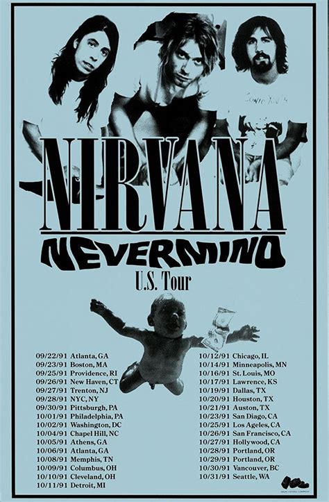 Nirvana Nevermind Tour 1991 Retro Art Print — Poster Concert Posters