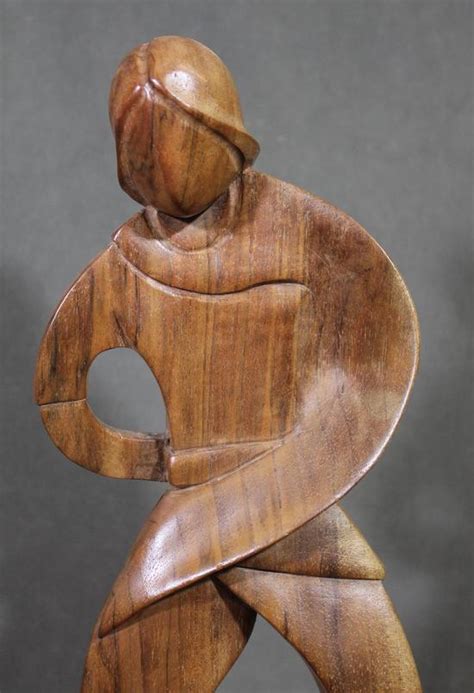 2 Vintage Carved Wood Art Modern Figure Sculpture Carvings Luis Potosi
