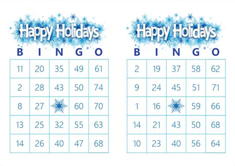 200 Happy Holidays Bingo Cards 2 Per Page Blue Snowflake Etsy