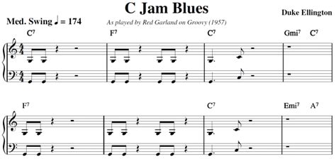 C Jam Blues Jazz Script Buy The Red Garland Transcription Here