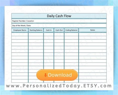 Business Daily Cash Flow Statement Report Register In Out Etsy Cash