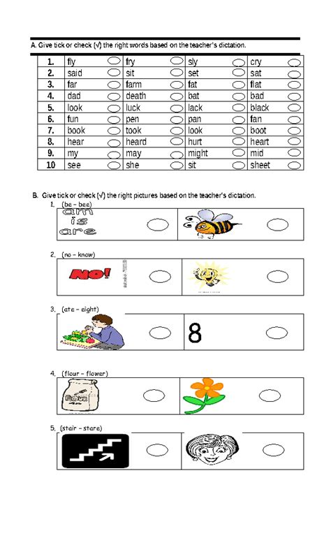 Dictation Test Worksheet