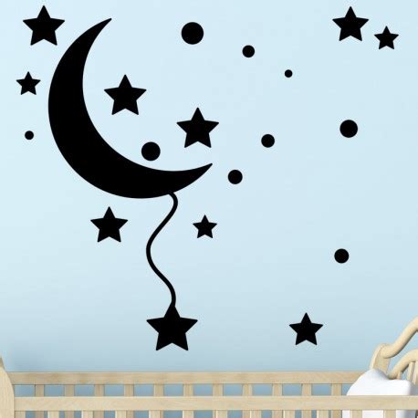 Bat de dessin animé avec la pleine lune. Sticker croissant de lune et des étoiles pas cher - Stickers Enfants discount - stickers muraux ...