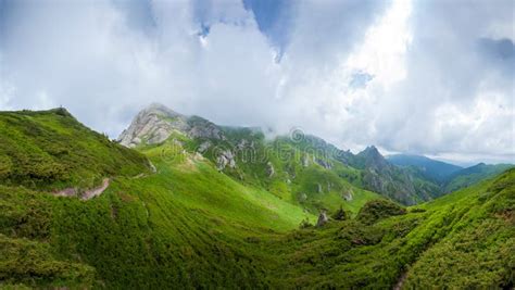 Panoramic View Of Mount Ciucas On Summer Stock Image Image Of Peak
