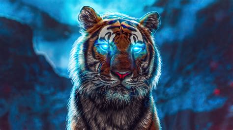 Tigre Con Ojos Iluminados De Azul Fondo De Pantalla K Ultra Hd Id My
