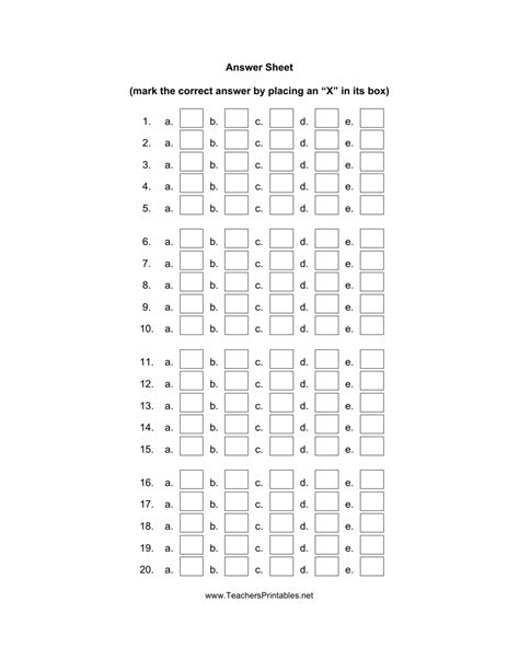 20 Question Answer Sheet Template Download Printable Pdf Templateroller