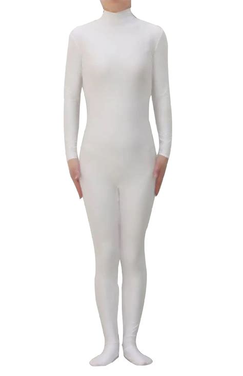 white sexy unisex lycra spandex zentai dancewear catsuit without hood halloween party cosplay