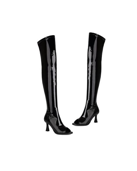 Black Patent Stylish Knee High Boots 2023 Autumn Super X Studio