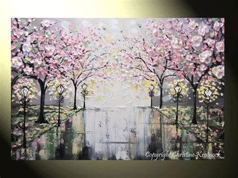 Custom Art Abstract Painting Pink White Cherry Tree