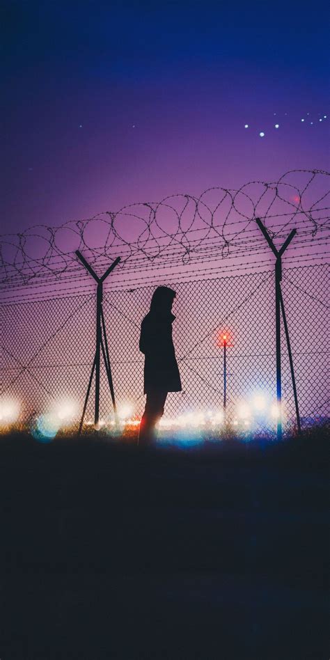 Night Lights Person Fence Silhouette 1080x2160 Wallpaper Galaxy