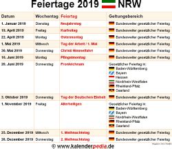 Zuerst werden die bundesweiten und danach die. Feiertage Nrw 2019 Kalender Bruckentage - Kalender Plan